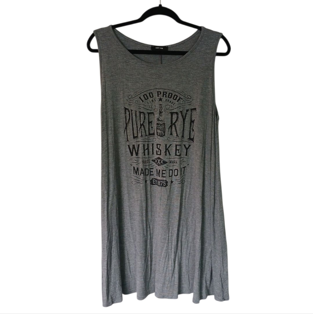 Sleeveless Gray Graphic Front Soft Stretchy Casual Dress Size 1X